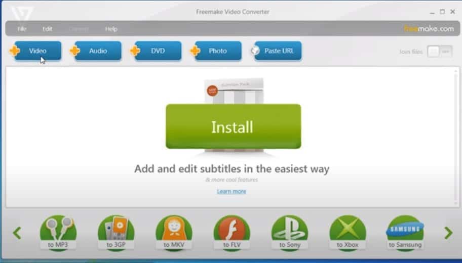 ממשק התוכנה Freemake Video Converter