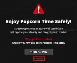 המלצה להפעלת VPN לצורך צפייה בפופקורן טיים